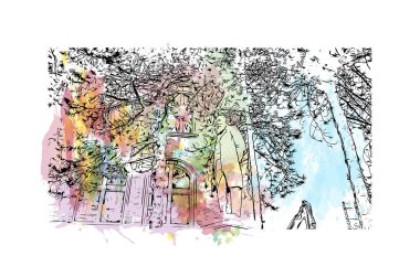 Print Building view, Almanya 'da Bochum eyaletinde yer alan bir şehirdir. Vektörde elle çizilmiş resim ile suluboya sıçraması.