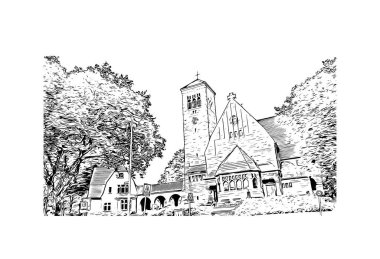 Print Building view, Almanya 'da Bochum eyaletinde yer alan bir şehirdir. Vektörde elle çizilmiş çizim çizimi.