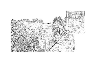 Print Building view, Almanya 'da Bochum eyaletinde yer alan bir şehirdir. Vektörde elle çizilmiş çizim çizimi.