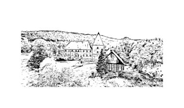 Print Building view, Almanya 'da Bochum eyaletinde yer alan bir şehirdir. Vektörde elle çizilmiş çizim çizimi.