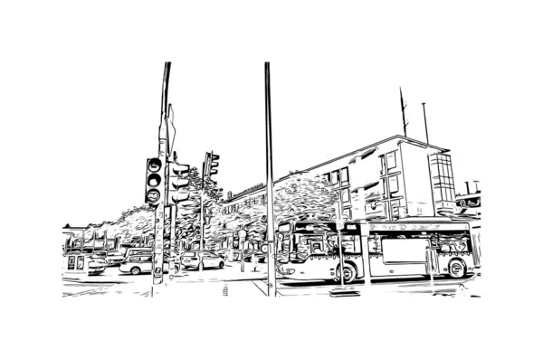 Print Building View Landmark Bochum City Western Germany Hand Drawn — Stock Vector