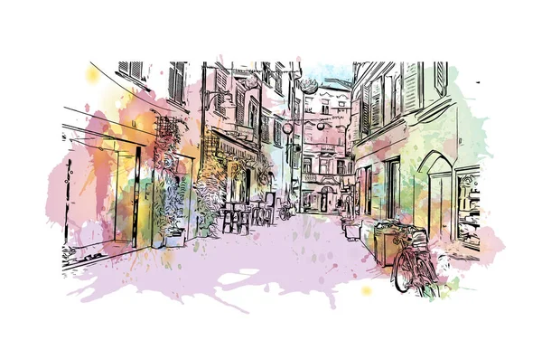 Vytisknout Pohled Budovu Orientačním Bodem Bolzanu Město Itálii Akvarelové Stříknutí — Stockový vektor