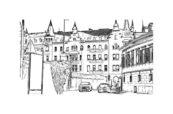 Print Building View Landmark Bolzano Staden Italien Handritad Skiss Illustration — Stock vektor