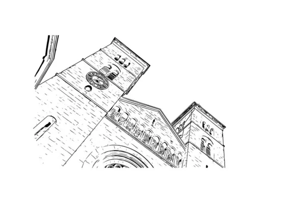 Imprimer Vue Bâtiment Avec Monument Bolzano Est Ville Italie Illustration — Image vectorielle