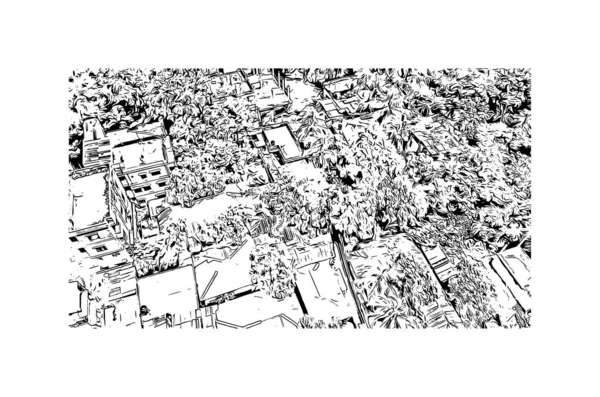 Print Вид Здание Достопримечательностью Богуры Город Бангладеш Ручной Рисунок Векторе — стоковый вектор