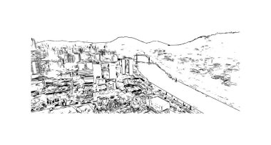 Print Building view with landmark of Blumenau Güney Brezilya 'da bir şehirdir. Vektörde elle çizilmiş çizim çizimi.