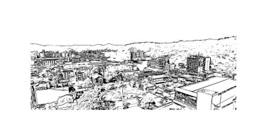 Print Building view with landmark of Blumenau Güney Brezilya 'da bir şehirdir. Vektörde elle çizilmiş çizim çizimi.