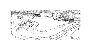 Print Building view with landmark of Blumenau Güney Brezilya 'da bir şehirdir. Vektörde elle çizilmiş çizim çizimi.