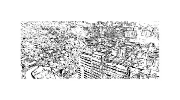 带有蓝门瑙地标的印刷厂是巴西南部的一个城市 矢量手绘草图 — 图库矢量图片