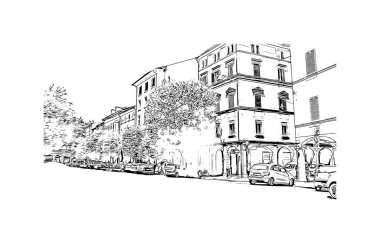 Print Building view with landmark of Bologna is the city in Italy. Vektörde elle çizilmiş çizim çizimi.