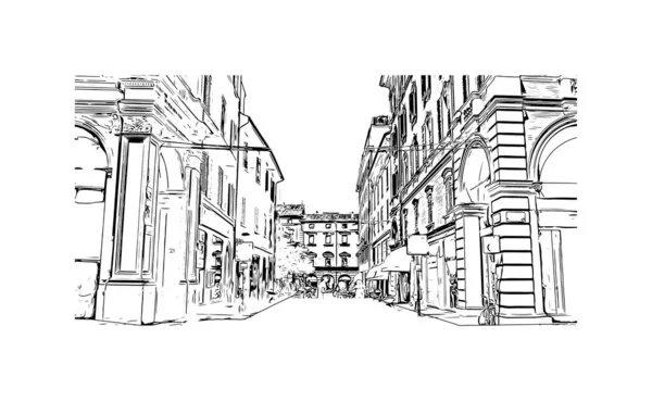 Imprimer Ville Bologne Est Située Italie Illustration Dessinée Main Vecteur — Image vectorielle