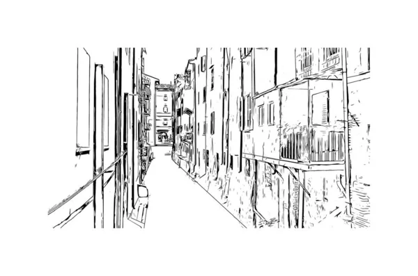 Print Building view with landmark of Bologna is the city in Italy. Vektörde elle çizilmiş çizim çizimi.