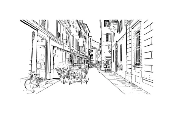 Print Building View Landmark Bologna Staden Italien Handritad Skiss Illustration — Stock vektor