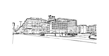 Print Building view with landmark of Bologna is the city in Italy. Vektörde elle çizilmiş çizim çizimi.