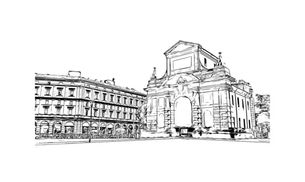 Stampa Vista Edificio Con Punto Riferimento Bologna Città Italia Illustrazione — Vettoriale Stock