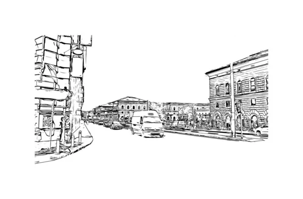 Print Building Vista Com Marco Bolonha Cidade Itália Desenho Desenhado — Vetor de Stock
