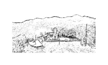 Bogota 'nın simgesi olan Print Building View Kolombiya' nın başkentidir. Vektörde elle çizilmiş çizim çizimi.