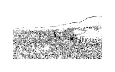 Bogota 'nın simgesi olan Print Building View Kolombiya' nın başkentidir. Vektörde elle çizilmiş çizim çizimi.