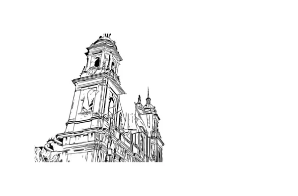 Print Building View Landmark Bogota Colombias Huvudstad Handritad Skiss Illustration — Stock vektor