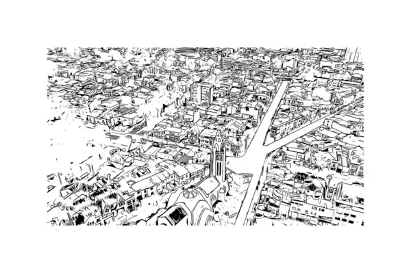具有波哥大地标的印刷建筑景观是哥伦比亚的首都 矢量手绘草图 — 图库矢量图片