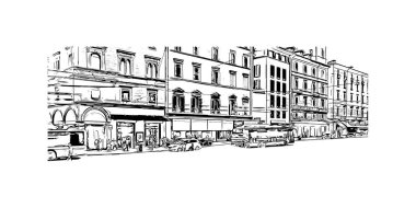 Print Building view with landmark of Bologna is the city in Italy. Vektörde elle çizilmiş çizim çizimi.