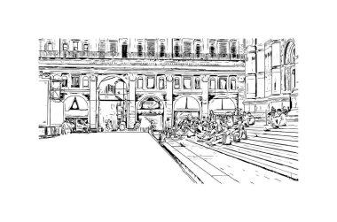 Print Building view with landmark of Bologna is the city in Italy. Vektörde elle çizilmiş çizim çizimi.