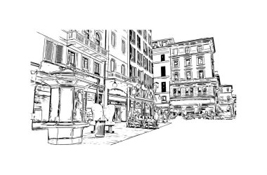 Print Building view with landmark of Bologna is the city in Italy. Vektörde elle çizilmiş çizim çizimi.