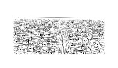 Print Building view with landmark of Bologna is the city in Italy. Vektörde elle çizilmiş çizim çizimi.