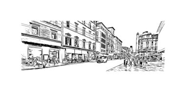 Print Building view with landmark of Bologna is the city in Italy. Vektörde elle çizilmiş çizim çizimi.