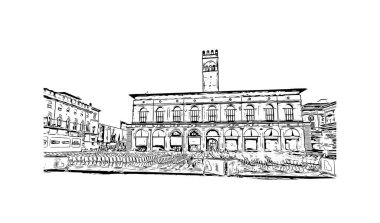 Print Building view with landmark of Bologna is the city in Italy. Vektörde elle çizilmiş çizim çizimi.