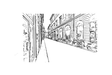 Print Building view with landmark of Bologna is the city in Italy. Vektörde elle çizilmiş çizim çizimi.