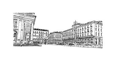 Print Building view with landmark of Bordeaux is the city of France. Vektörde elle çizilmiş çizim çizimi.