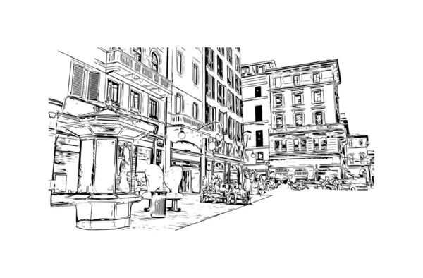 Imprimir Vista Del Edificio Con Hito Bolonia Ciudad Italia Dibujo — Vector de stock