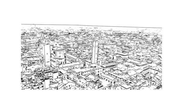 博洛尼亚的标志性建筑是意大利的一个城市 矢量手绘草图 — 图库矢量图片
