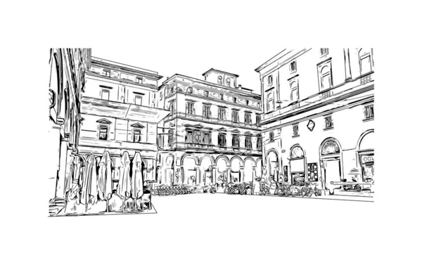 博洛尼亚的标志性建筑是意大利的一个城市 矢量手绘草图 — 图库矢量图片