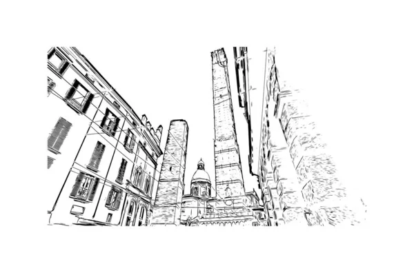 Stampa Vista Edificio Con Punto Riferimento Bologna Città Italia Illustrazione — Vettoriale Stock