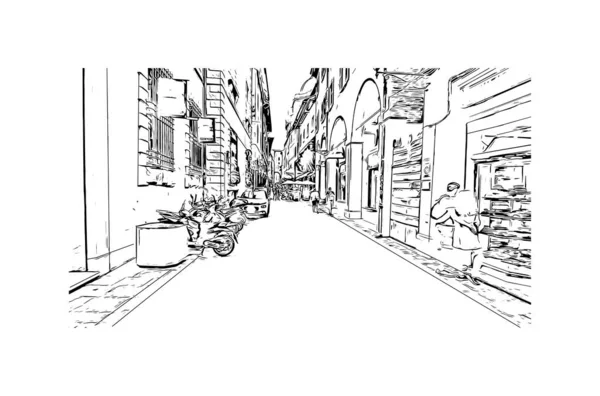 Drukuj Widok Budynku Znakiem Rozpoznawczym Bolonii Miasto Włoszech Ręcznie Rysowany — Wektor stockowy
