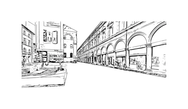 Прінт Білдінг Орієнтиром Болоньї Місто Італії Намальована Вручну Ілюстрація Векторі — стоковий вектор