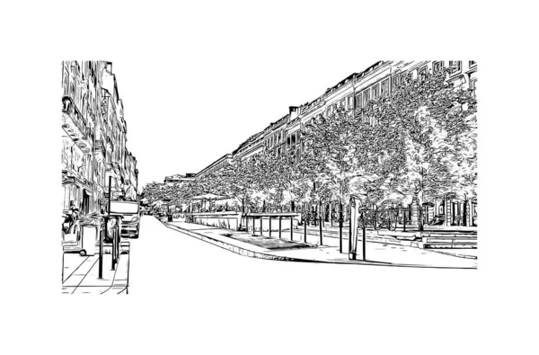보르도의 랜드마크가 프랑스의 도시이다 벡터로 손으로 스케치 — 스톡 벡터