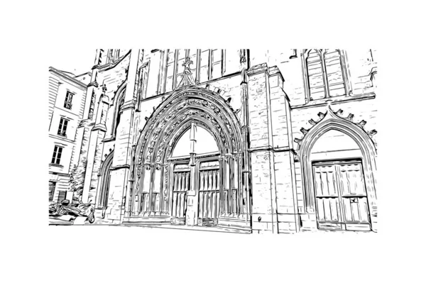 Print Building Vista Com Marco Bordeaux Cidade França Desenho Desenhado — Vetor de Stock