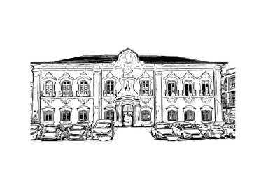 Print Building view with landmark of Braga, Portekiz 'in kuzeyinde yer alan bir şehirdir. Vektörde elle çizilmiş çizim çizimi.