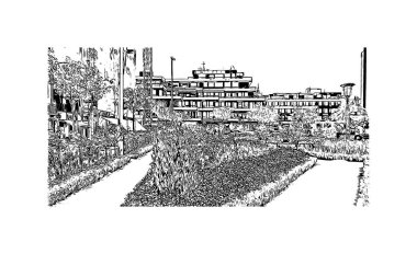 Print Building view with landmark of Braga, Portekiz 'in kuzeyinde yer alan bir şehirdir. Vektörde elle çizilmiş çizim çizimi.