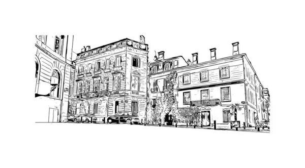 Print Building Vista Com Marco Bordeaux Cidade França Desenho Desenhado — Vetor de Stock