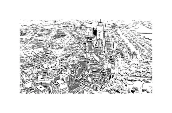 Vytisknout Pohled Budovu Orientačním Bodem Bostonu Město Massachusetts Ručně Kreslená — Stockový vektor