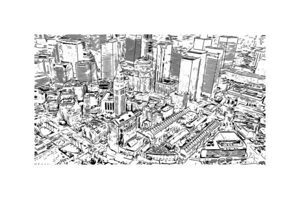 Print Building View Landmark Boston Staden Massachusetts Handritad Skiss Illustration — Stock vektor