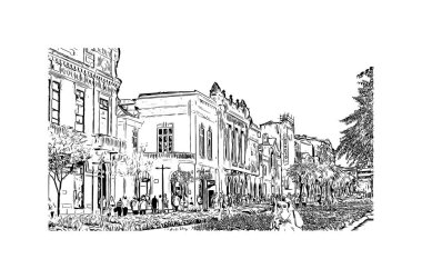 Print Building view with landmark of Braga, Portekiz 'in kuzeyinde yer alan bir şehirdir. Vektörde elle çizilmiş çizim çizimi.