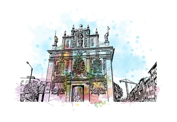 Vytisknout Pohled Budovu Orientačním Bodem Braga Město Dalekém Severu Portugalska — Stockový vektor