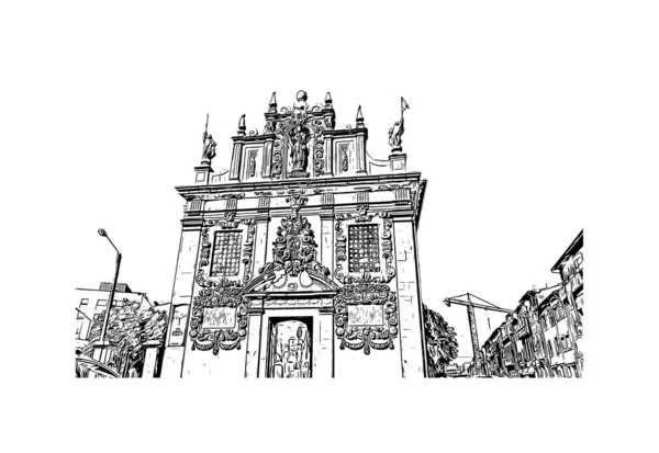 Print Vue Imprenable Sur Braga Est Une Ville Extrême Nord — Image vectorielle