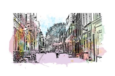 Breda, Hollanda 'nın güneyinde yer alan bir şehirdir. Vektörde elle çizilmiş resim ile suluboya sıçraması.