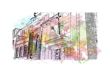 Breda, Hollanda 'nın güneyinde yer alan bir şehirdir. Vektörde elle çizilmiş resim ile suluboya sıçraması.